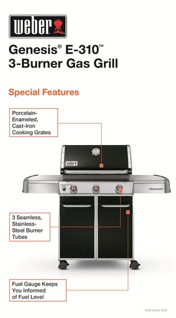 Genesis E-310 3-Burner Propane Gas Grill in Black