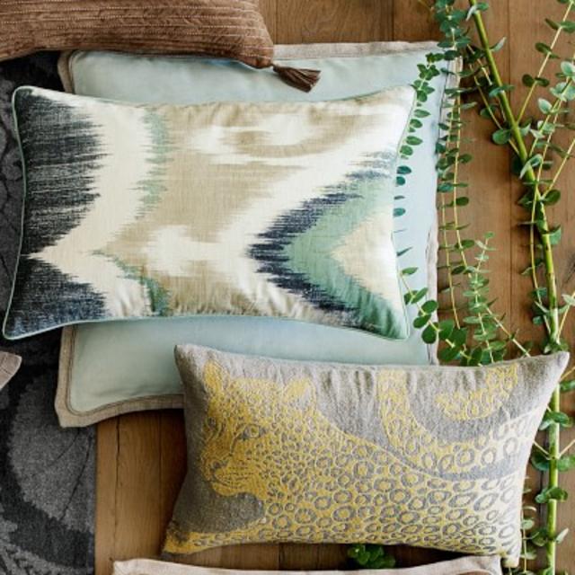 Printed Tonal Ikat Lumbar Pillow Cover, Neutral