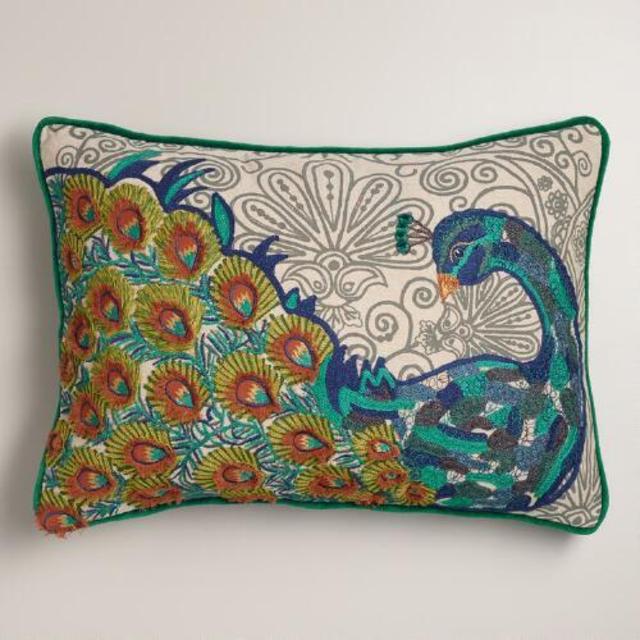 Peacock Blue Chambray Lumbar Pillow