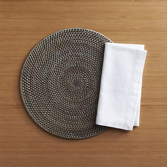 Grey Rattan Placemat and Adobe Napkin