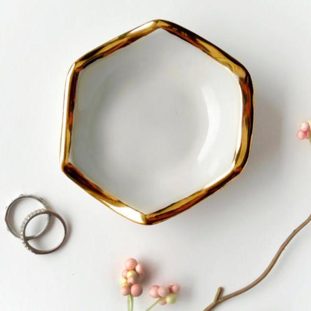 White & Gold Jewelry Dish, Ring Holder - Wedding Gift, Valentine's, Anniversary, Bridesmaid, Engagement, Mother's Day Gift, Wedding Favor