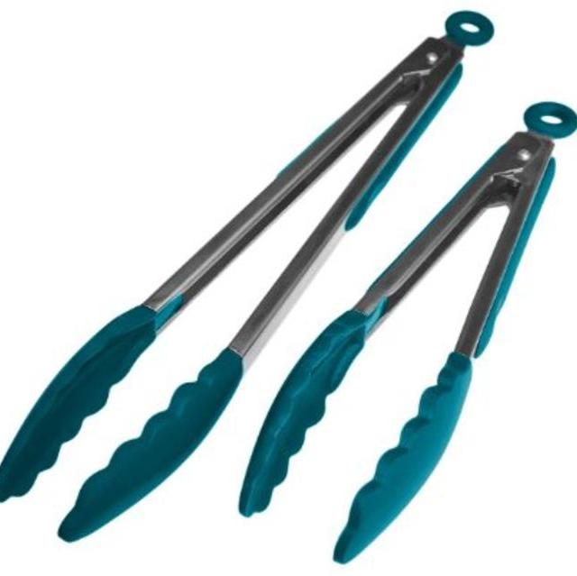StarPack Premium Silicone Tongs 2 Pack (9-Inch & 12-Inch), Bonus 101 Cooking Tips (Teal Blue)