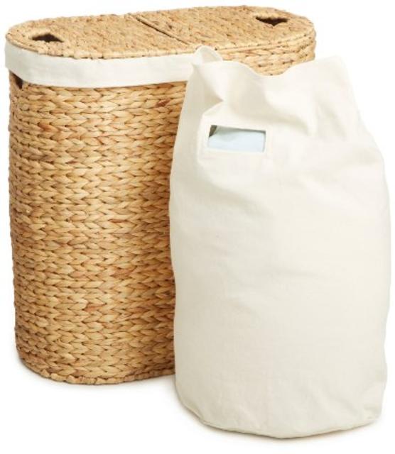 Seville Classics WEB223 Water Hyacinth Oval Double Hamper, Open Weave