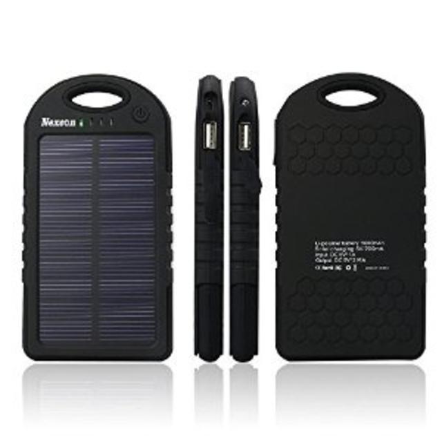Nexcon Solar Panel Charger 5000mAh Rain-resistant Dirt/Shockproof Dual USB Port Portable Charger Backup Power Pack for iPhone 6 plus 5S 5C 5 Samsung Galaxy S6 S5 S4 S3 Note 4 3, All USB Devices, Black