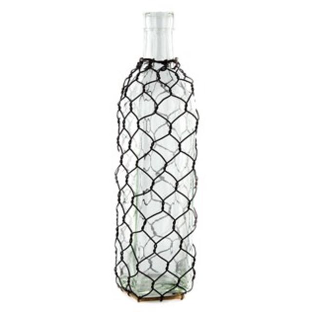 Large Square Glass Bottle with Chicken Wire