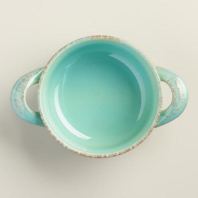 Aqua Rustic Double-Handled Soup Crocks, Set of 4