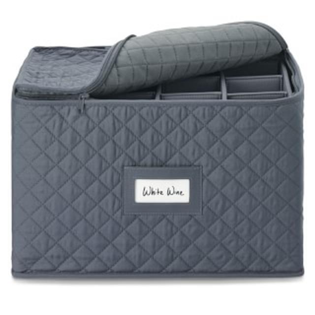 Quilted Stemware Storage, White Wine, Gray