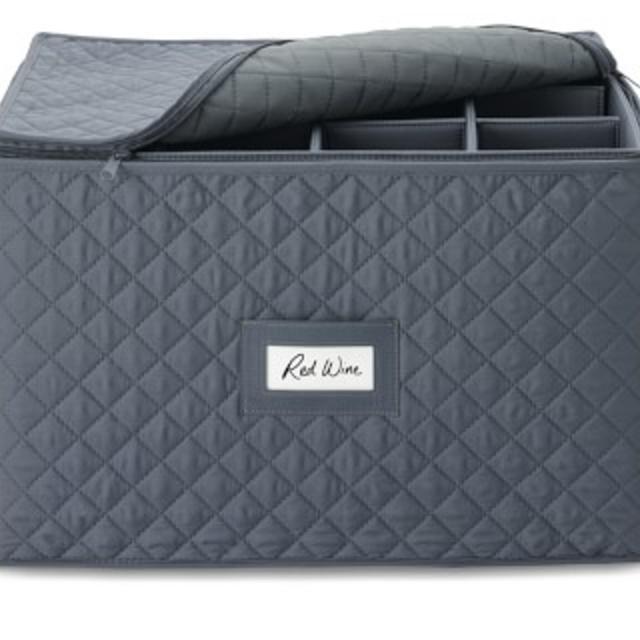 Quilted Stemware Storage, Red Wine, Gray