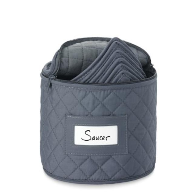 Quilted China Saucer Storage Case, Gray