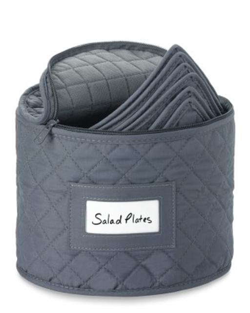 Quilted China Salad Plate Storage Case, Gray