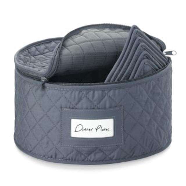 Quilted China Dinner Plate Storage Case, Gray