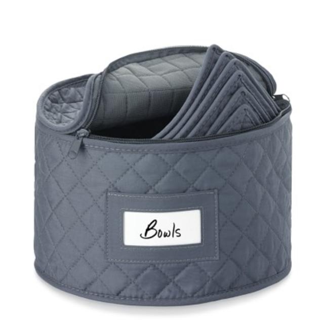 Quilted China Bowl Storage Case, Gray