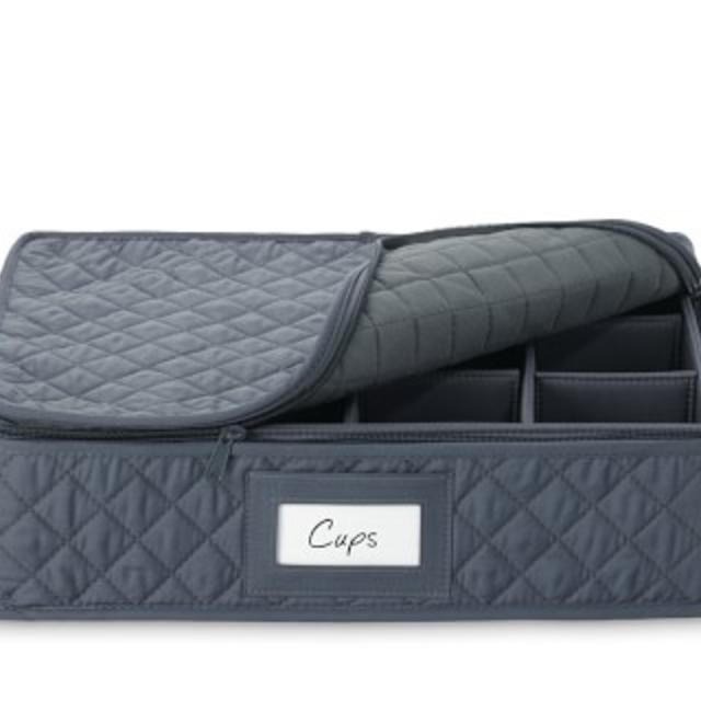 Quilted China Cup Storage Case, Gray