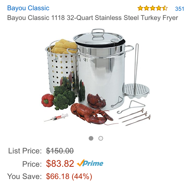 Bayou Classic 1118 32-Quart Stainless Steel Turkey Fryer