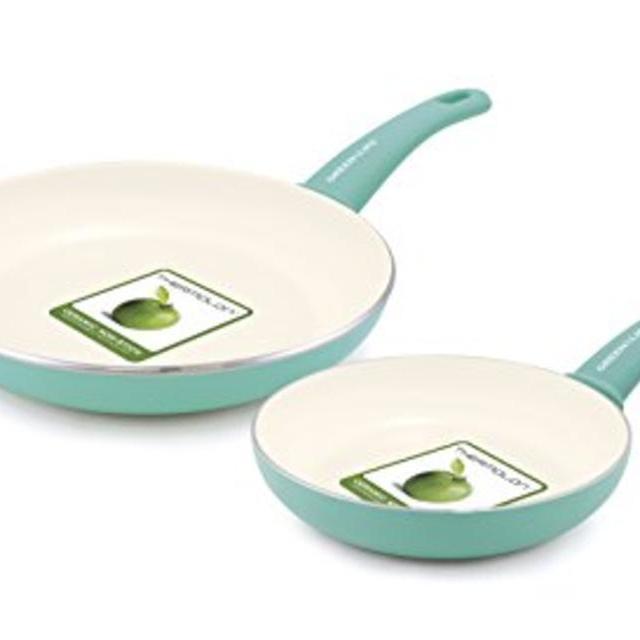 GreenLife Soft Grip Ceramic Non-Stick 7" and 10" Open Frypan Set, Turquoise