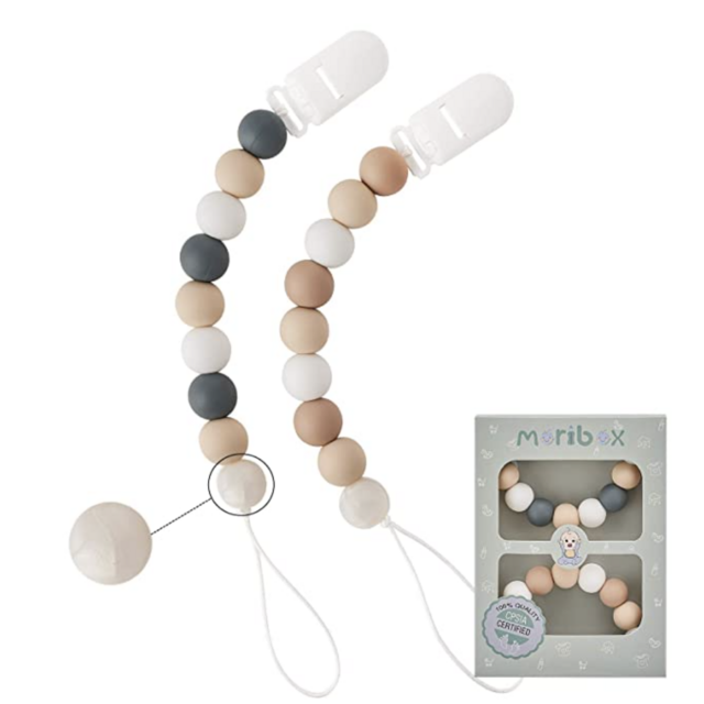 Pacifier Clip with Teething Beads (2 Pack)
