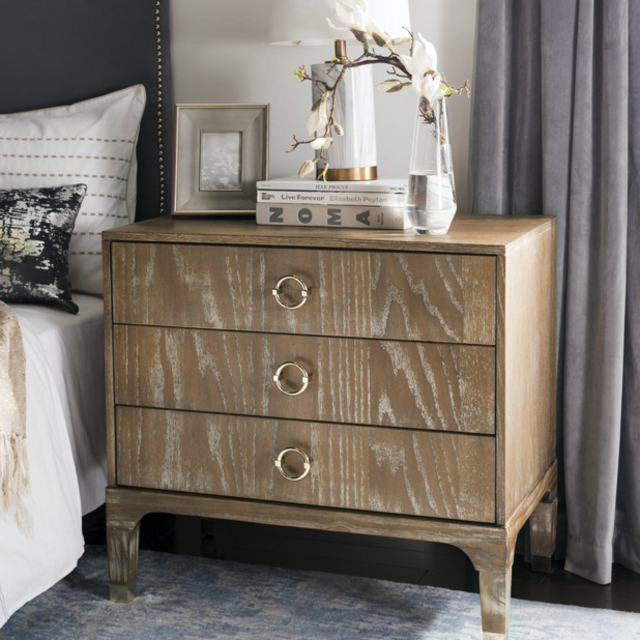 Lorna 3 Drawer Contemporary Night Stand - Rustic Oak