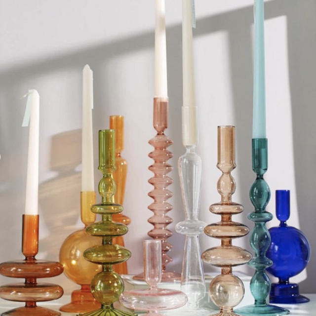 Mixed - Mid-Century Modern Colored Glass Bubble Candlestick Holders / Glass Candlestick Holders / Glass Taper Candle Holder / Home Decor