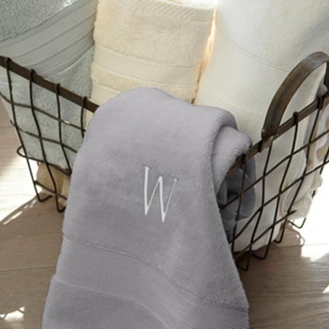 PB Classic 820-Gram Weight Bath Towel, Gray Mist, Monogram