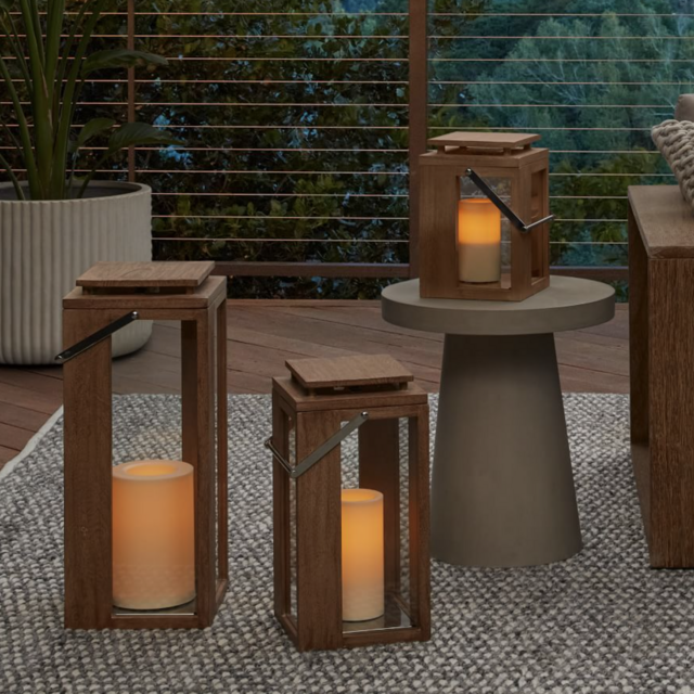 Portside Outdoor Wood Lanterns- Set of 3