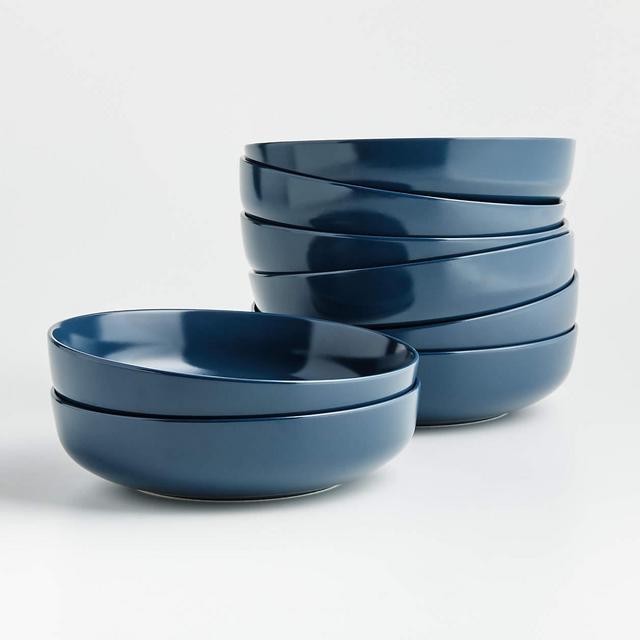 Wren Matte Blue Low Bowls, Set of 8
