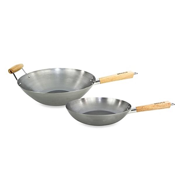 IMUSA® 14-Inch Natural Carbon Steel Wok with Wood Handle