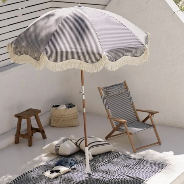 The Premium Beach Umbrella - Lauren's Navy Stripe