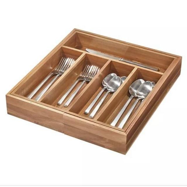 Squared Away™ Acacia Wood Expandable Flatware Organizer