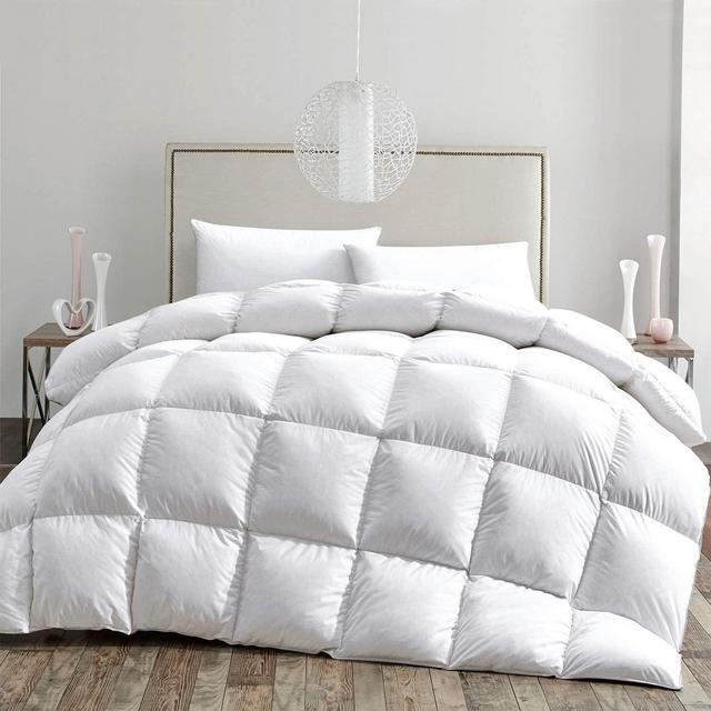 HOMBYS California King Feather and Down Comforter, Cal King 108 x 98 Inches Duvet Insert, Oversized King Down Proof Cotton Cover with 8 Corner Tabs 73oz Fill Weight All Season Medium Warmth, White