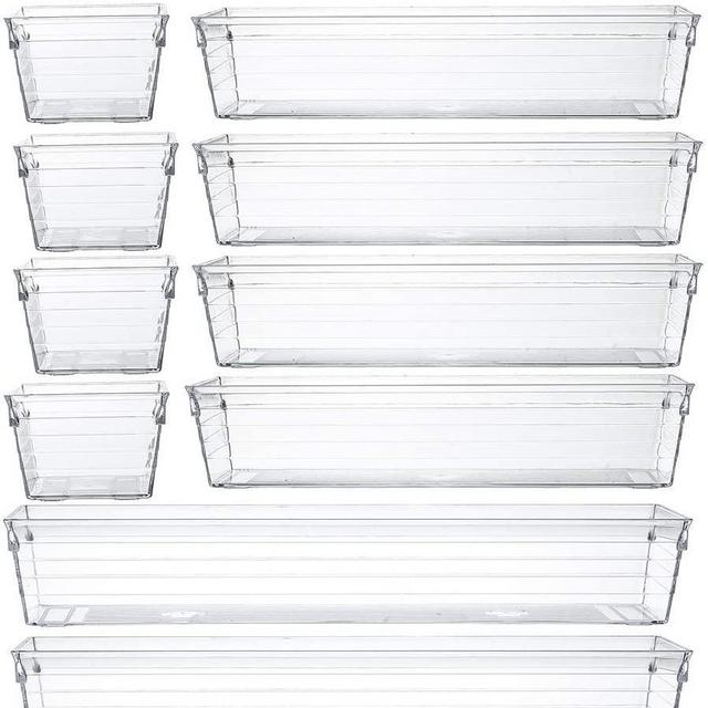 Backerysupply Clear Plastic Drawer Organizer Tray for Vanity Cabinet (Set of 10),Storage Tray for Makeup, Kitchen Utensils, Jewelries, and Gadgets
