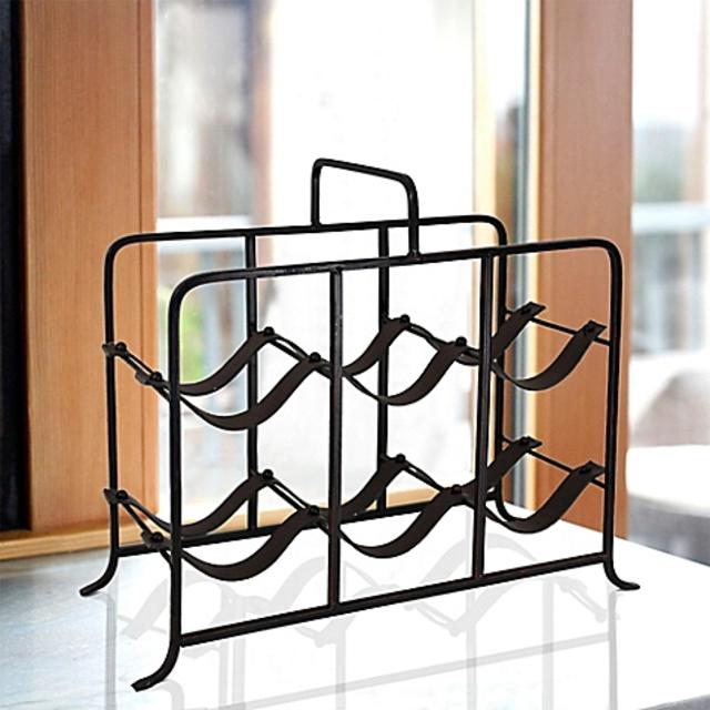 Mesa Leather 6-Bottle Wine Rack in Antique Black