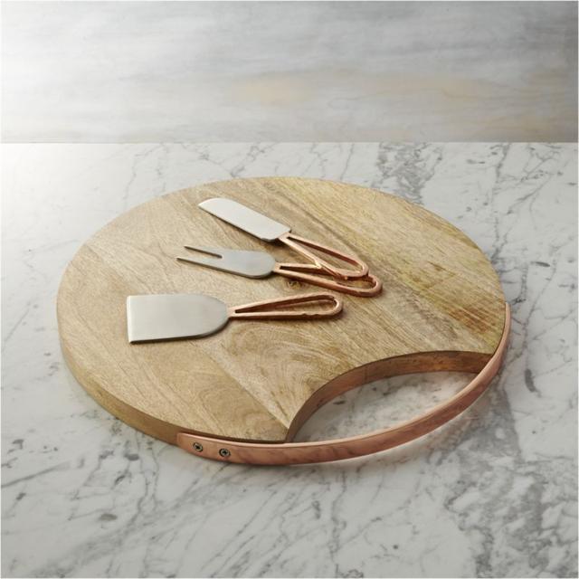 Beck Cheese Board and 3 Copper Cheese Knives Set