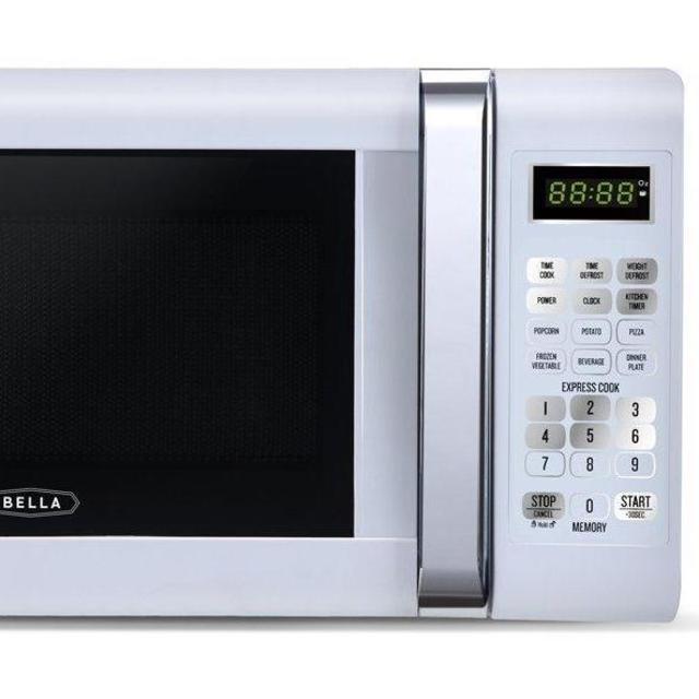 Bella 700-Watt Compact Microwave Oven, 0.7 Cubic Feet, White with Chrome
