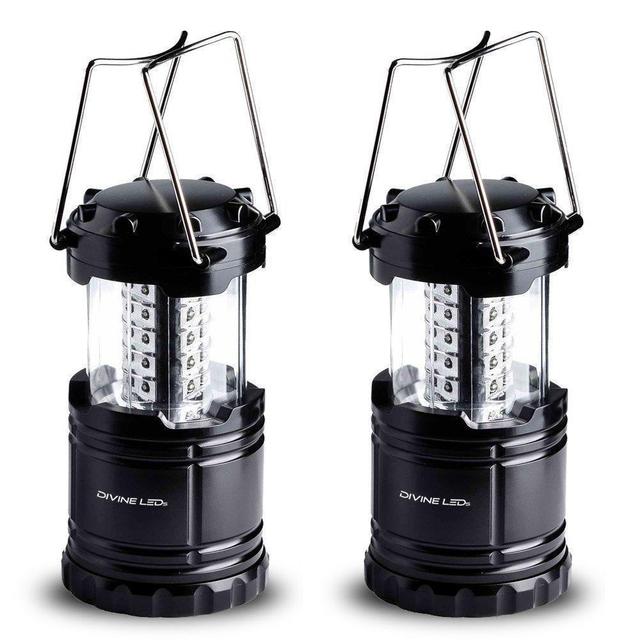 Divine LEDs Bright 2 Pack Portable Outdoor LED Camping Lantern, Black, Collapsbile