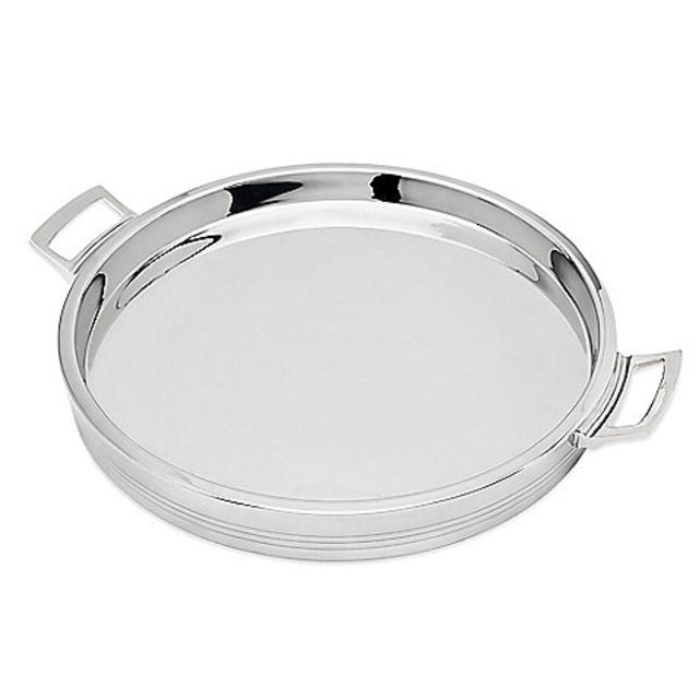 Top Shelf Silver Stainless Steel Double Wall Round Tray