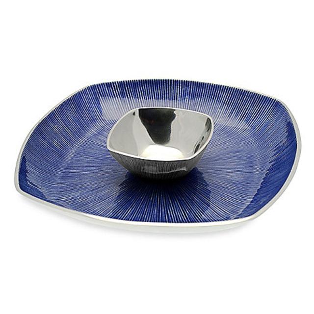 Simplydesignz Bodoni 2-Piece 14-Inch Chip & Dip Set in Arctic Blue