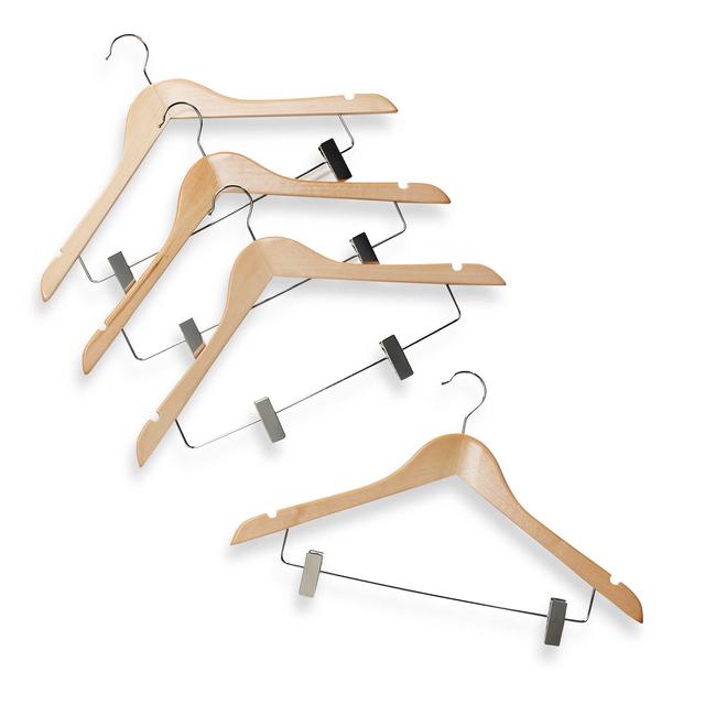 Natural Wood 17-Inch Suit Hangers with Clamps (Set of 4)