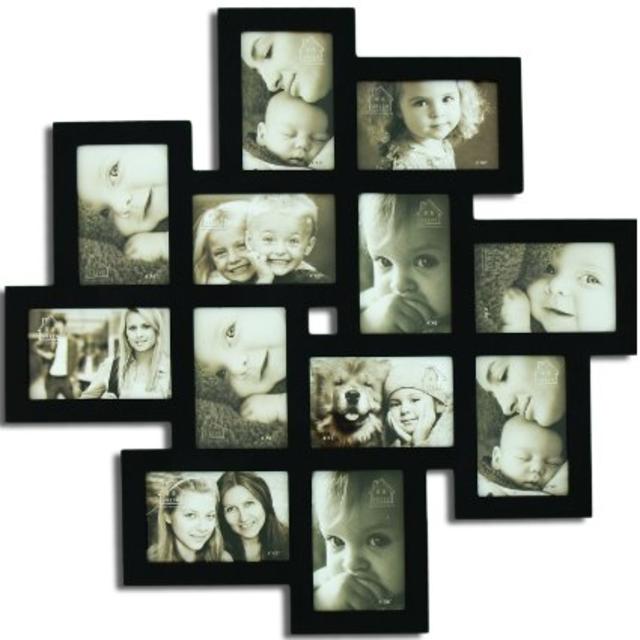 Adeco [PF0206] Decorative Black Wood Wall Hanging Collage Picture Photo Frame, 12 Openings, 4x6"