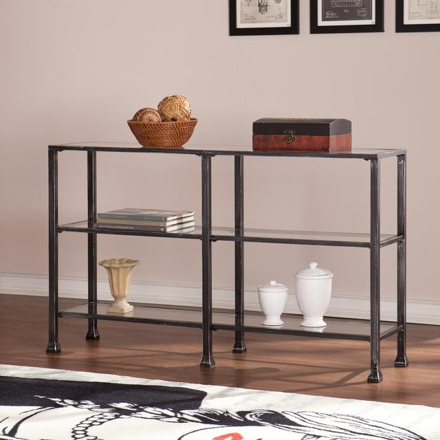 Carbon Loft Esther Distressed Black Metal and Glass 3-tier Sofa/ Console Table