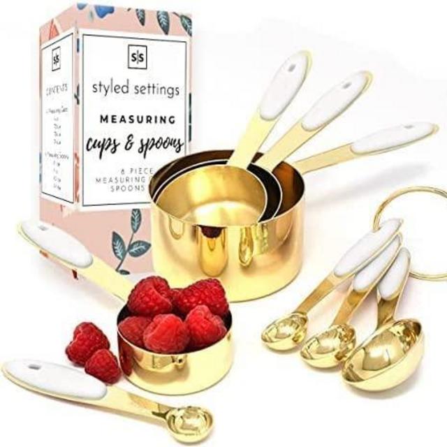 White & Gold Measuring Cups and Spoons