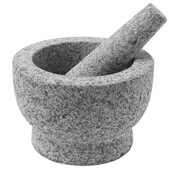 ChefSofi Mortar and Pestle Unpolished Heavy Granite for Enhanced Performance and Organic Appearance - Included: Anti-Scratch Protector