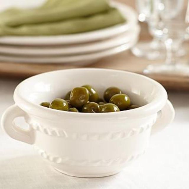 Napoli Handtcrafted Ceramic Small Handled Serve Bowl, White
