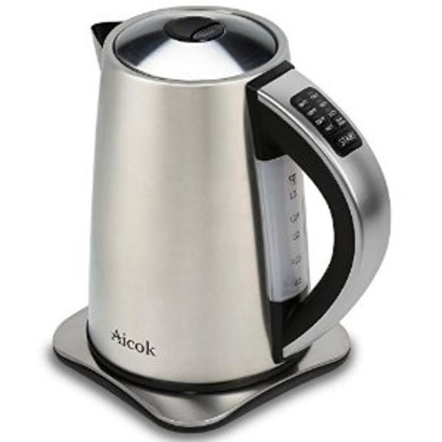 Aicok Stainless Steel Cordless Electric Water Kettle with 6 Preset Temperature Settings - 1.7 Liters