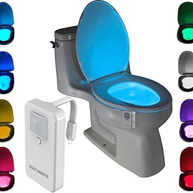 Colorful Motion Sensor Toilet Nightlight , Gold Armour Home Bathroom Motion Activated Sensor LED Night Light Lamp, Great for Potty Training, 16 Color Changing (Only Activates in Darkness)