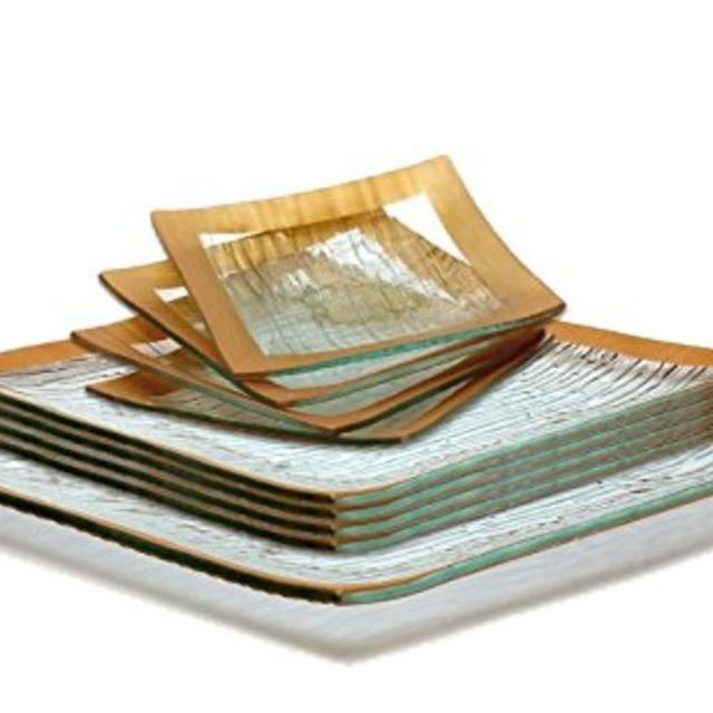 GAC Elegant Designed Square Tempered Glass Dinner Plates, Dessert Plates, and Serving Platter Glass Dinnerware Set Service for 4 – Break and Chip Resistant - Oven and Microwave Safe - Dishwasher Safe