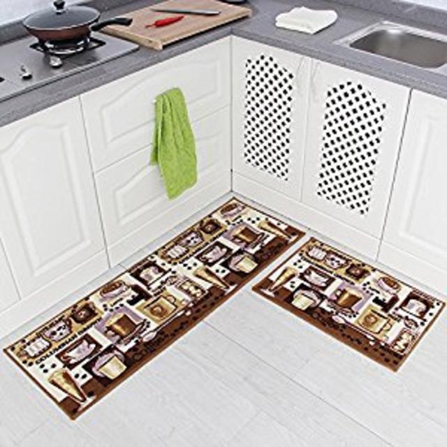 Non-Slip Kitchen Mat Rubber Backing set- Coffee Design