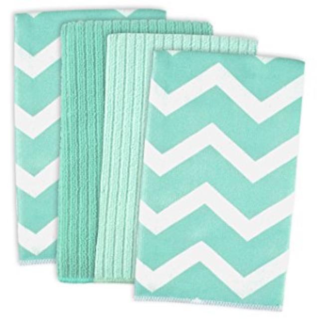DII Microfiber Multi Purpose Cloths for Dishes, Stainless Steel and Glass for Cleaning, Drying and Polishing, 12x12" (Set of 6) - Aqua Chevron