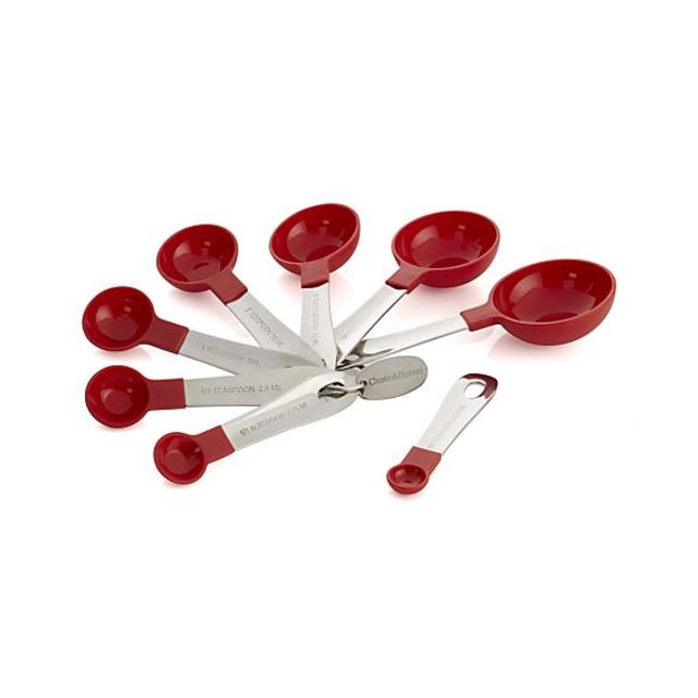 Set of 8 Stainless Steel and Red Nylon Measuring Spoons