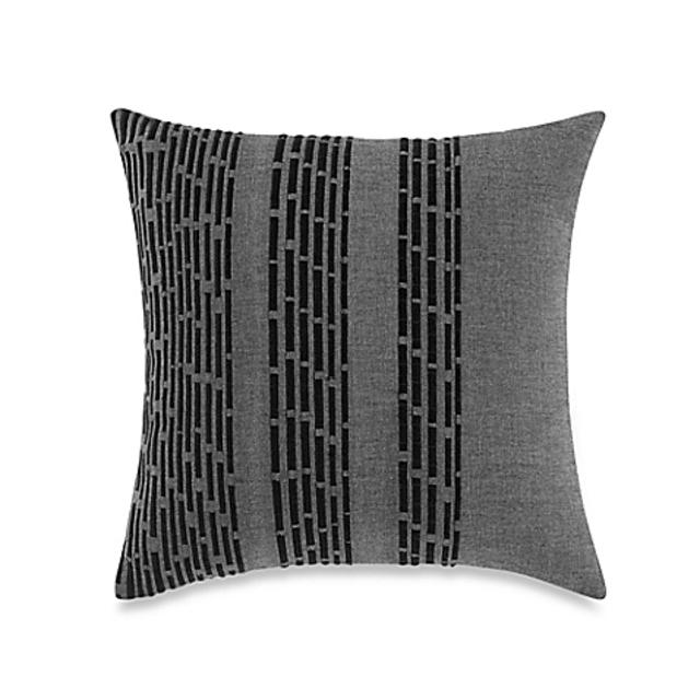 Kenneth Cole Reaction Home Oxford Chambray Embroidered Square Throw Pillow in Grey