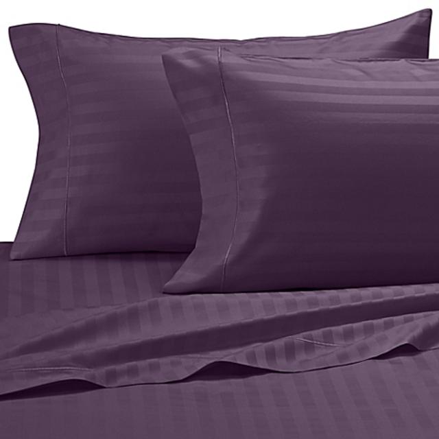 Damask Stripe 500-Thread-Count Egyptian Cotton King Pillowcases in Purple (Set of 2)